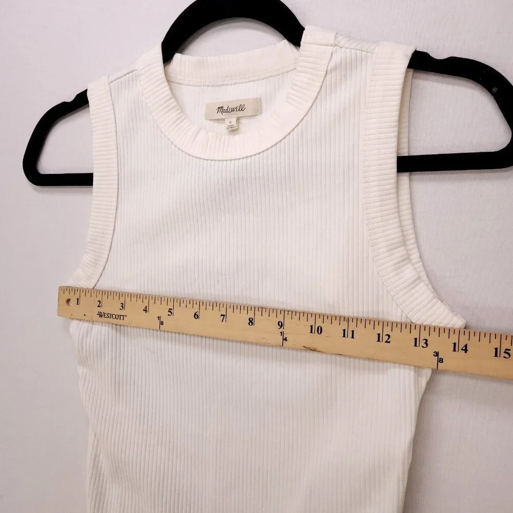 Madewell Tank Bodysuit Cutout Back Thong Ribbed Ivory Small Double Snap Closure - Picture 6 of 14